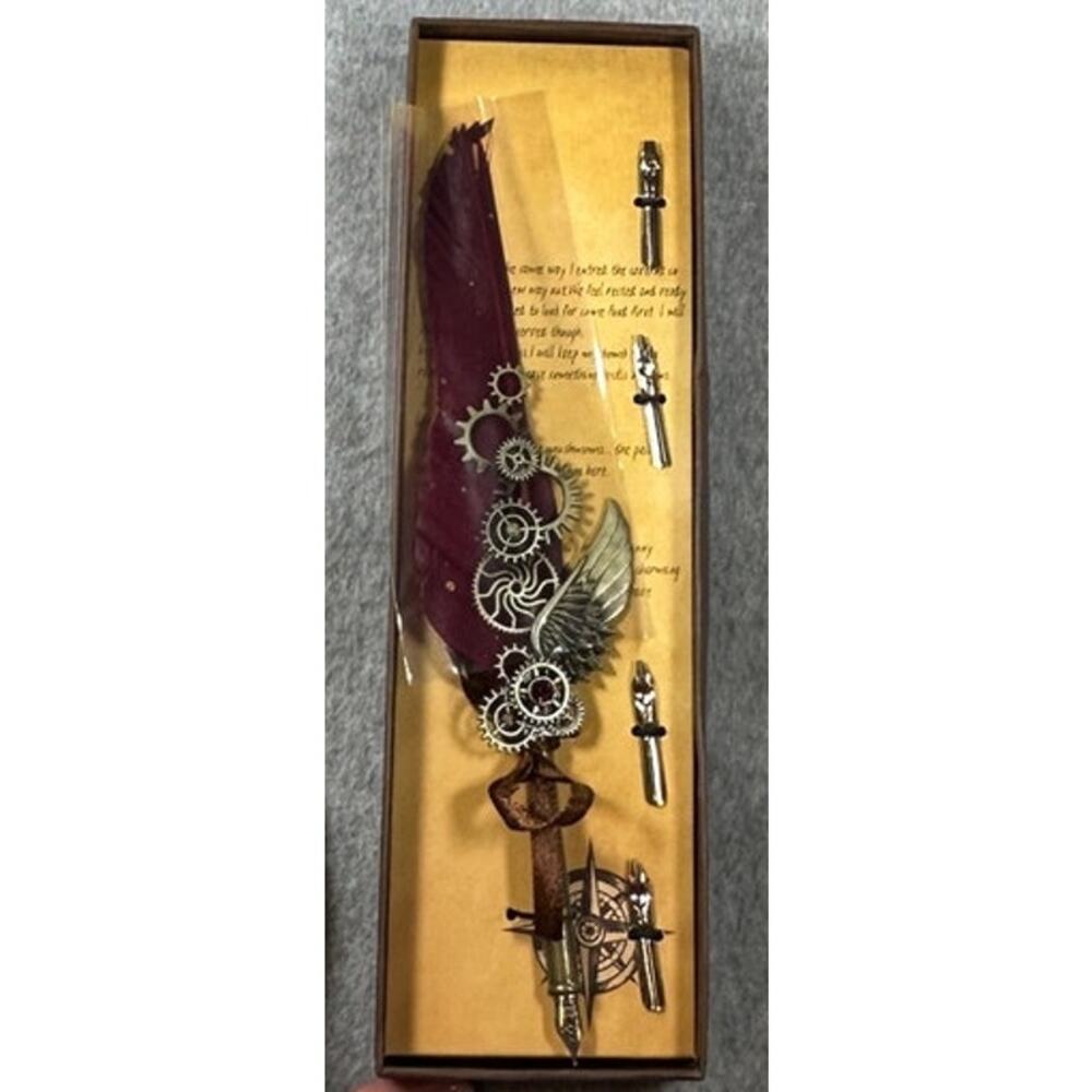 Steampunk Quill Pen Set Mechanical Gears Wings Metal Nibs Gift Box Set